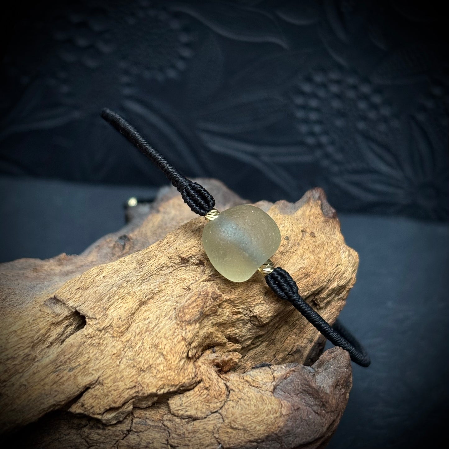 Macrame Bracelet - Delicate Yellow Seaham Seaglass - 14k Gold