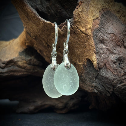 925 Sterling Silver Earrings with White Seaham Sea Glass
