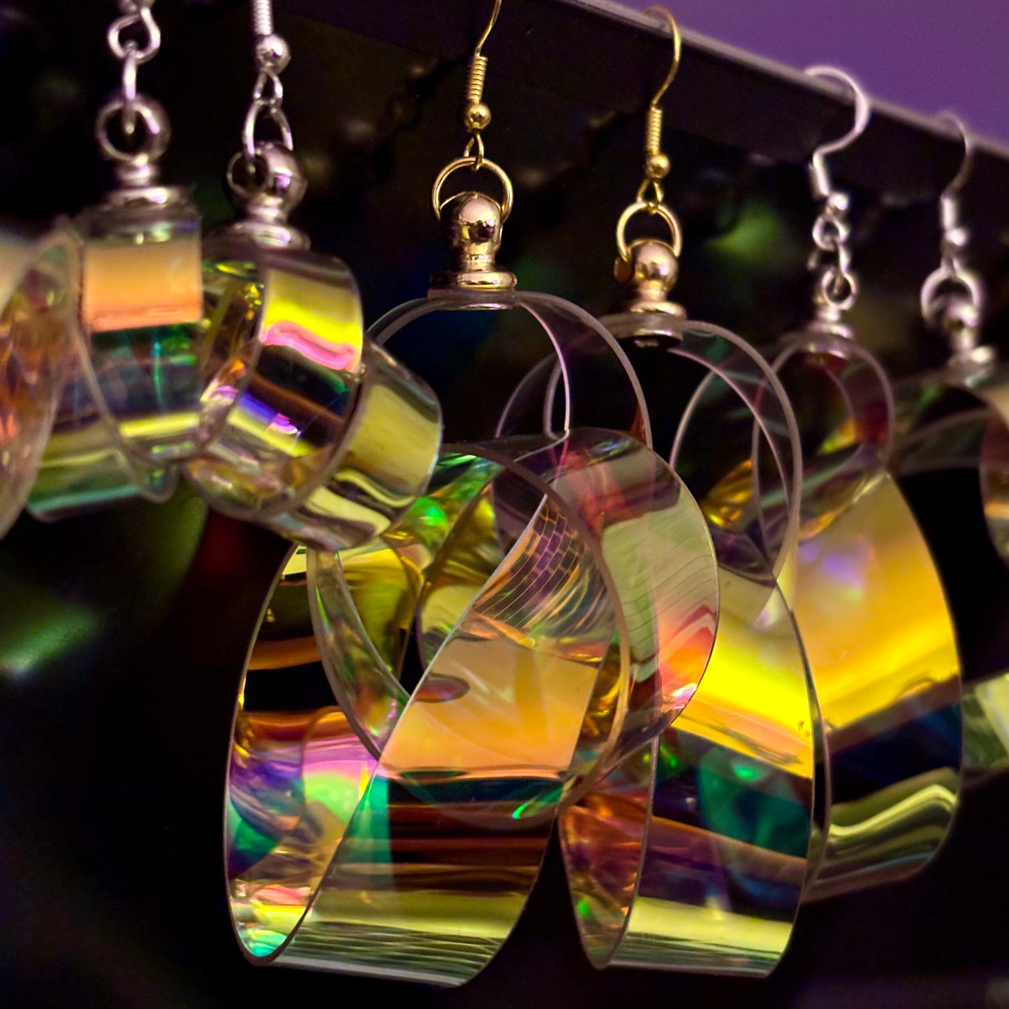UV Active Neon Disco Earrings "Own the Lights" for Tunnels