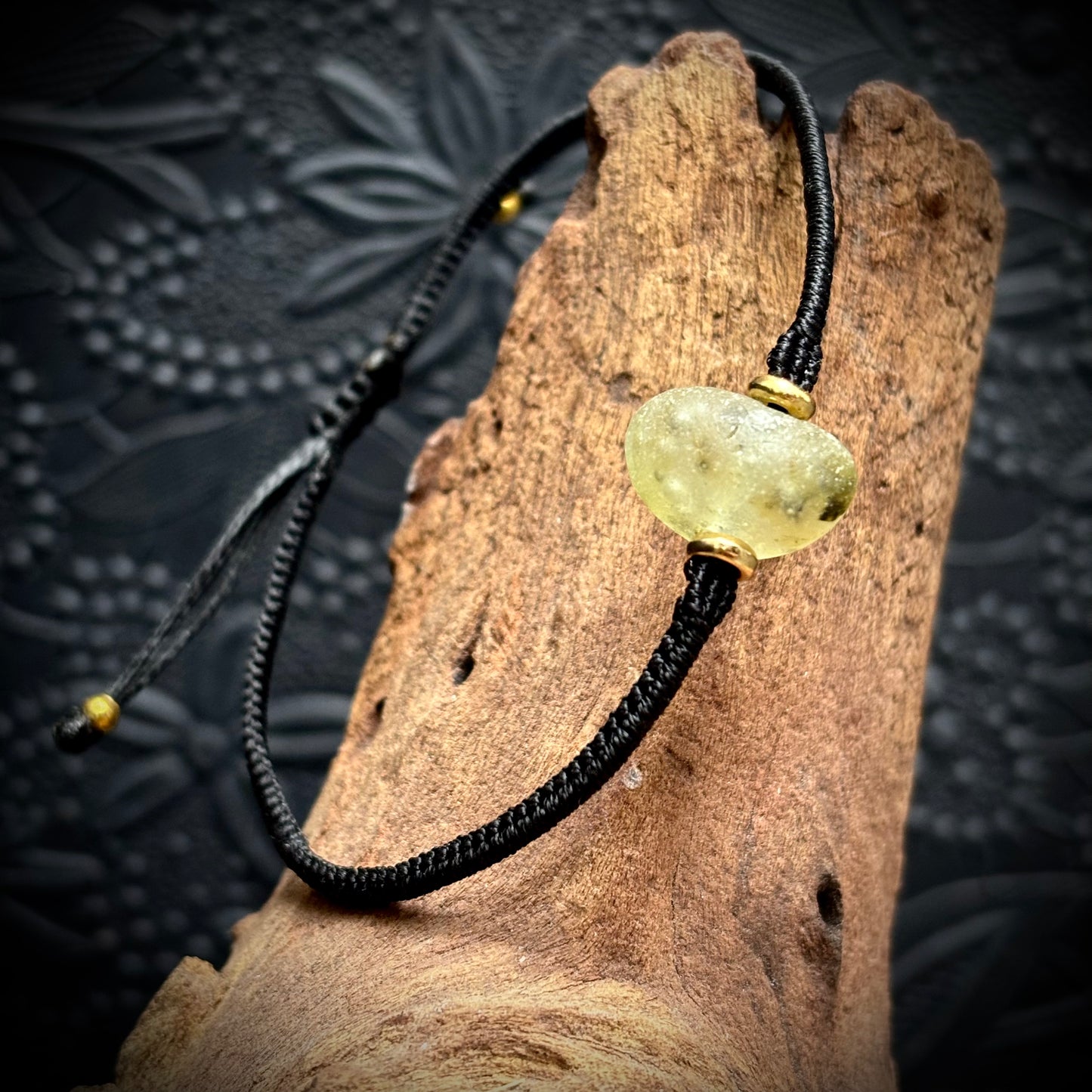 Macrame Bracelet - Yellow Multi Seaham Seaglass - Goldfilled