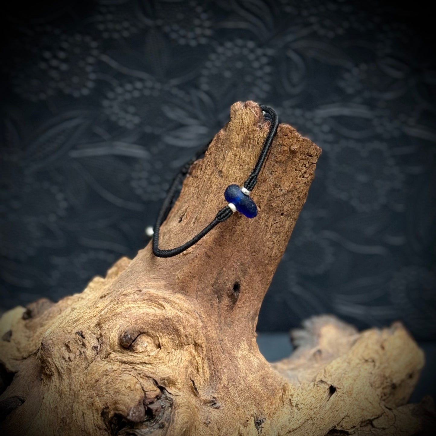 Macrame Bracelet - Blue Seaham Seaglass - 925 Sterling Silver