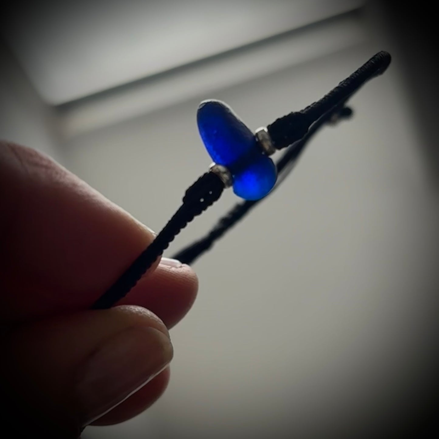Macrame Bracelet - Blue Seaham Seaglass - 925 Sterling Silver