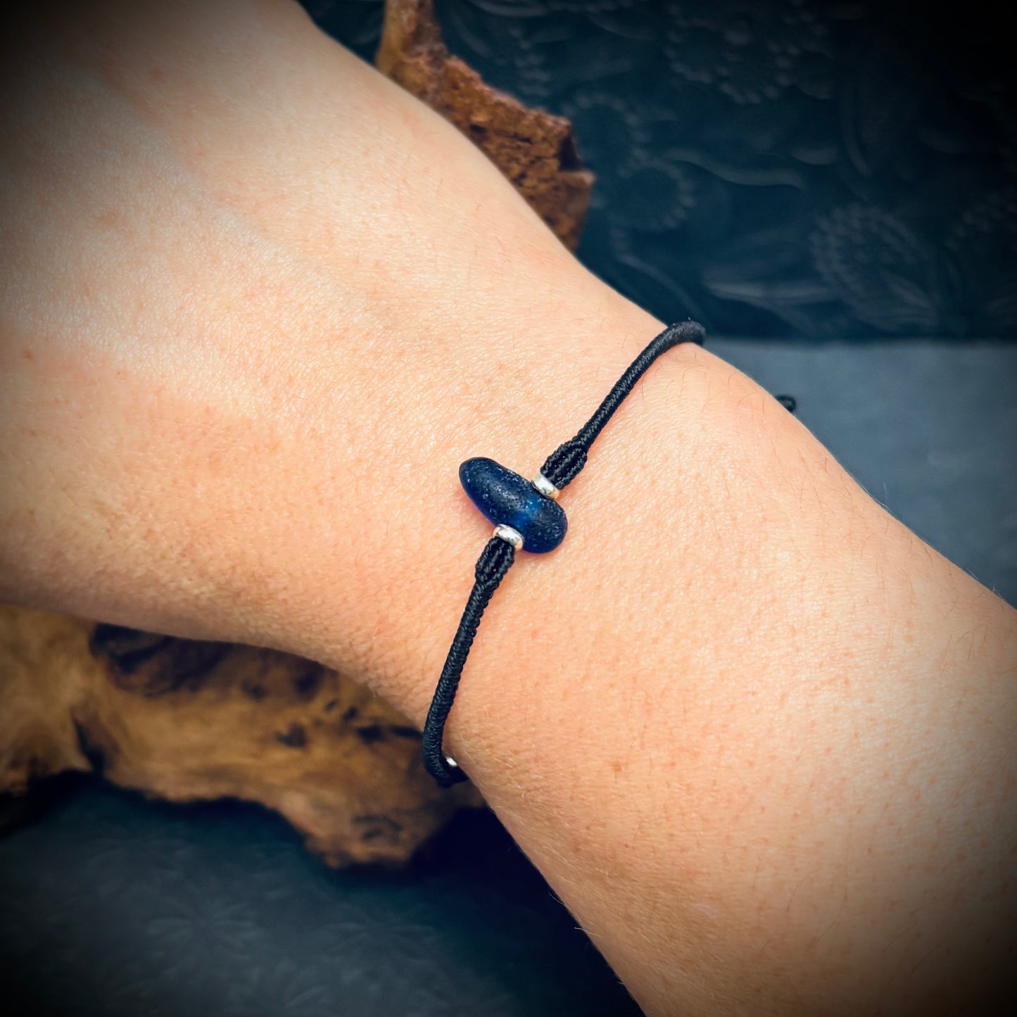 Macrame Bracelet - Blue Seaham Seaglass - 925 Sterling Silver
