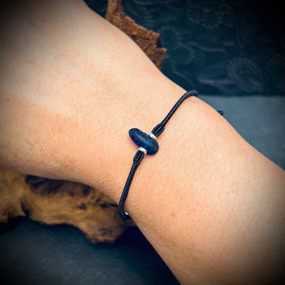 Macrame Bracelet - Blue Seaham Seaglass - 925 Sterling Silver