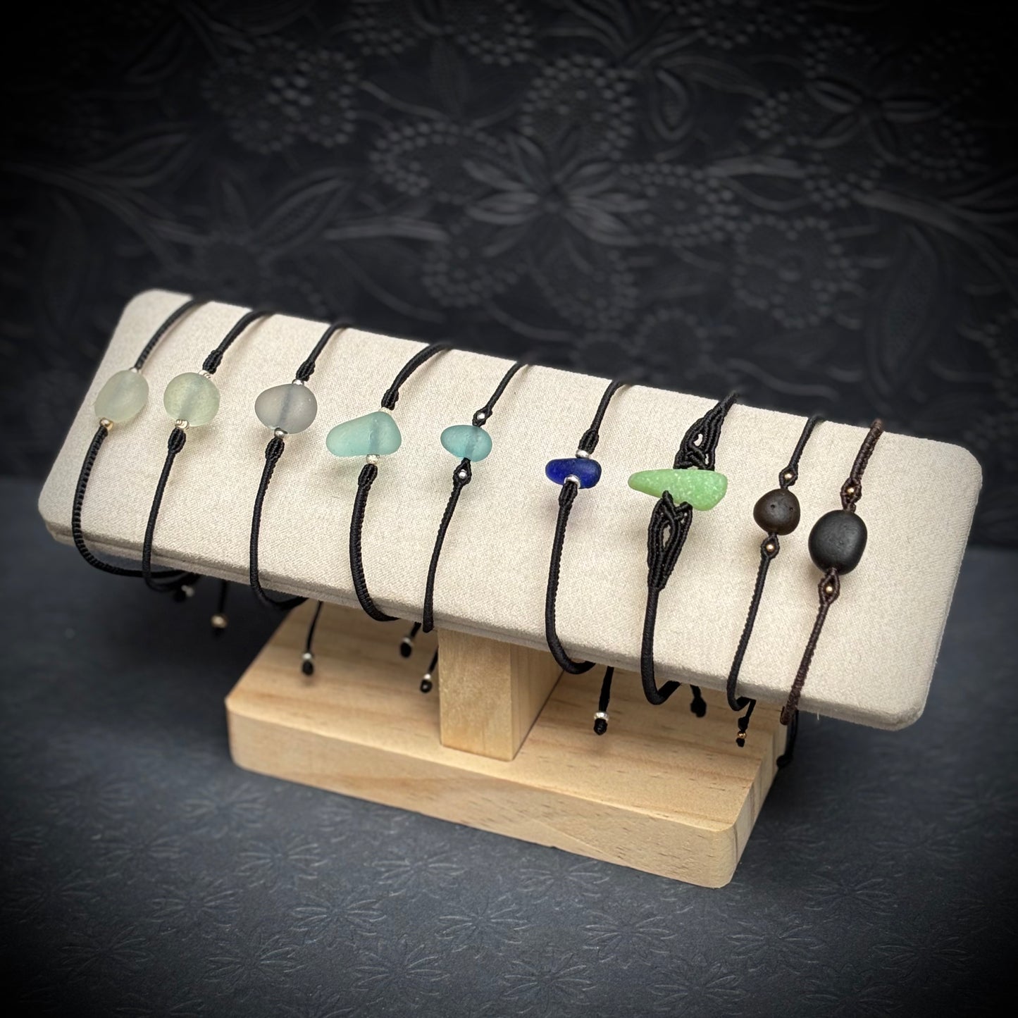 Macrame Bracelet - Blue Seaham Seaglass - 925 Sterling Silver