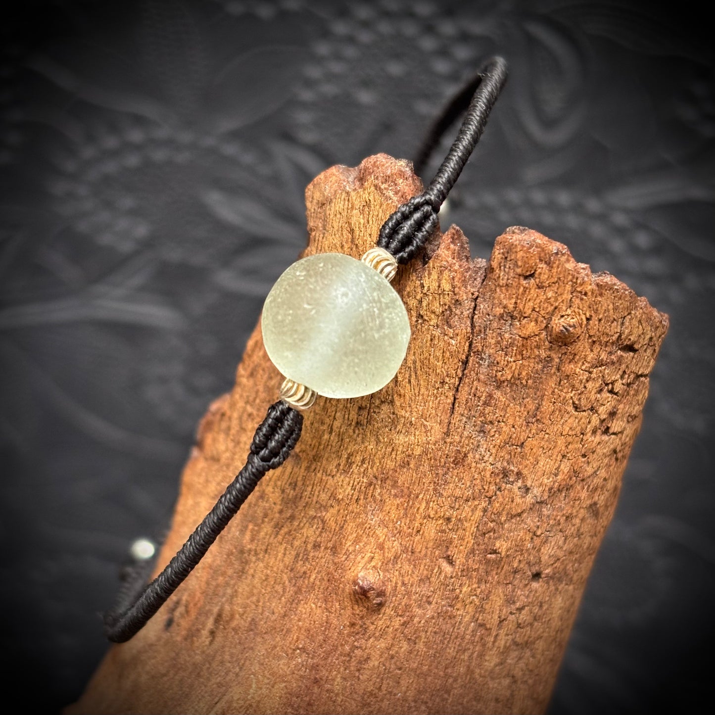 Macrame Bracelet - White Seaham Sea Glass - 925 Sterling Silver