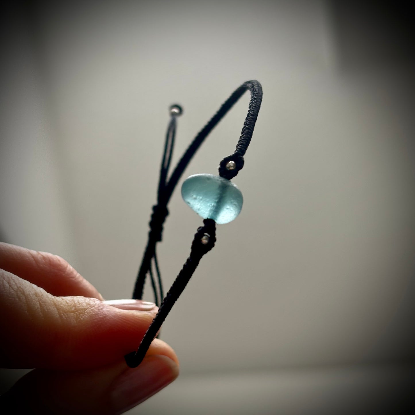Macrame Bracelet - Light Blue Seaham Sea Glass - 925 Sterling Silver