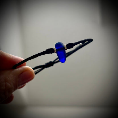Macrame Bracelet - Blue Seaham Seaglass - 925 Sterling Silver