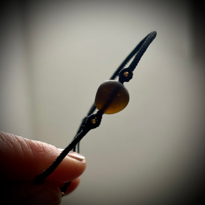 Macrame Bracelet - Brown Seaham Seaglass - Gold-Filled