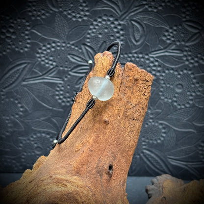 Macrame Bracelet - Grey Seaham Sea Glass - 925 Sterling Silver