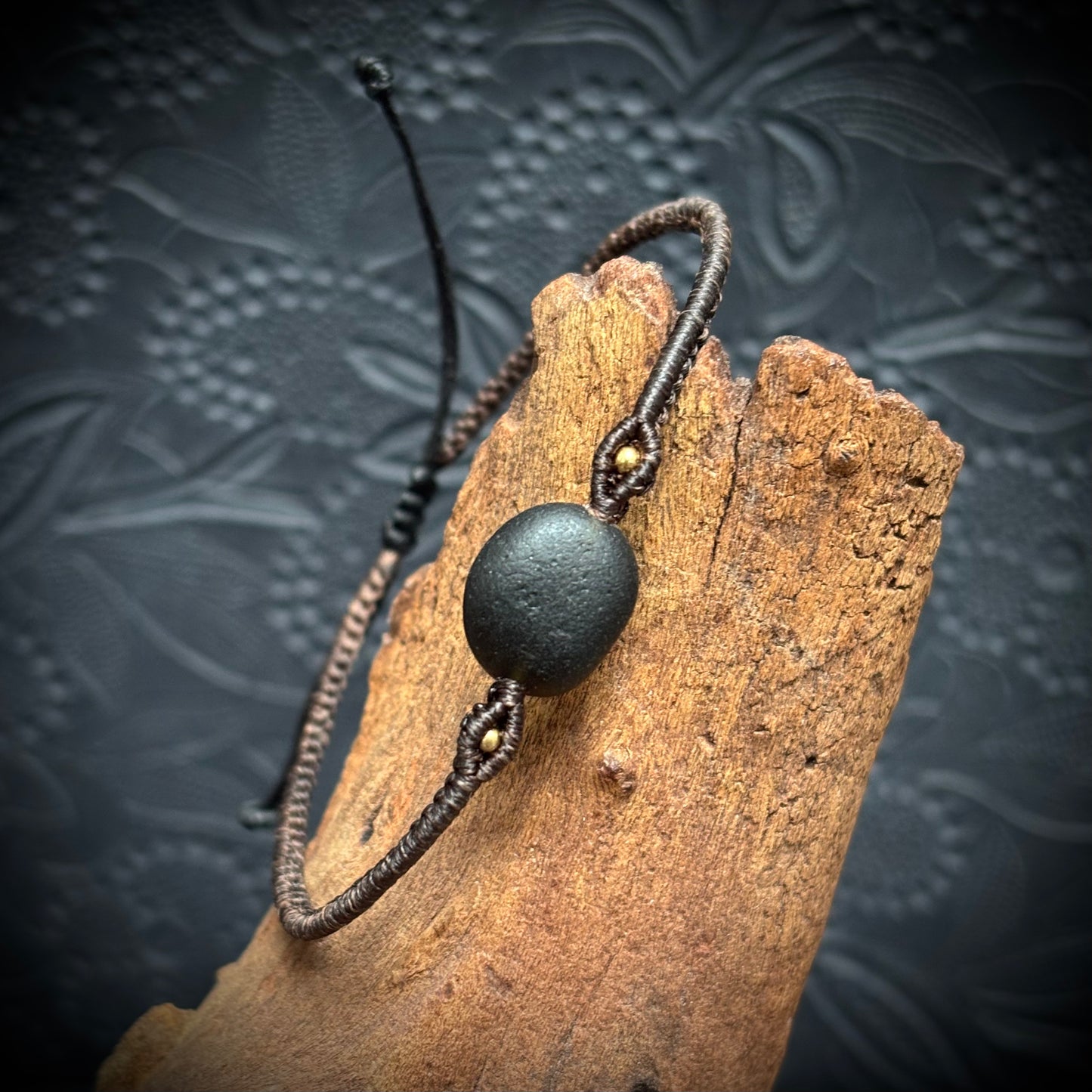 Macrame Bracelet - Brown Seaham Seaglass - Gold-filled