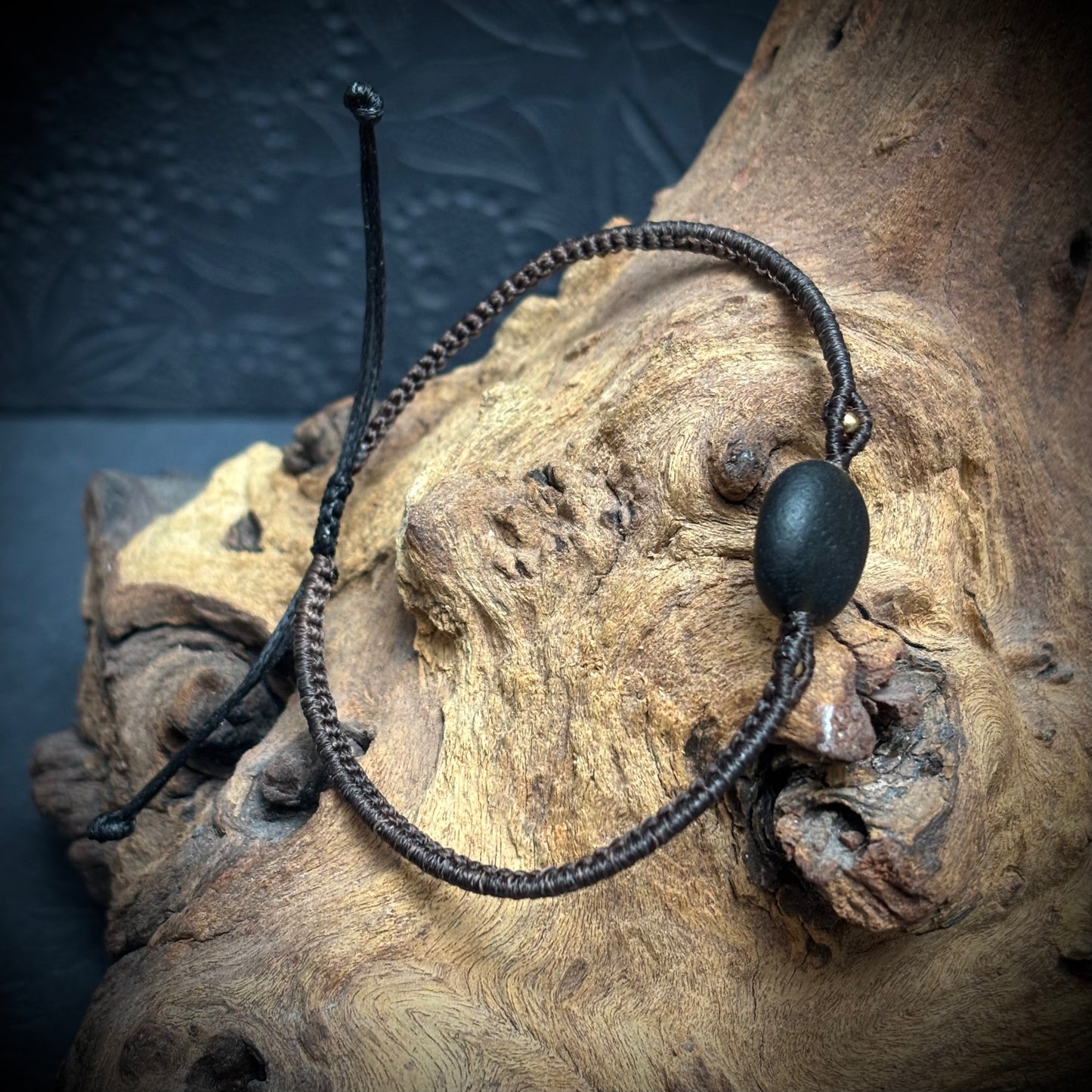 Macrame Bracelet - Brown Seaham Seaglass - Gold-filled