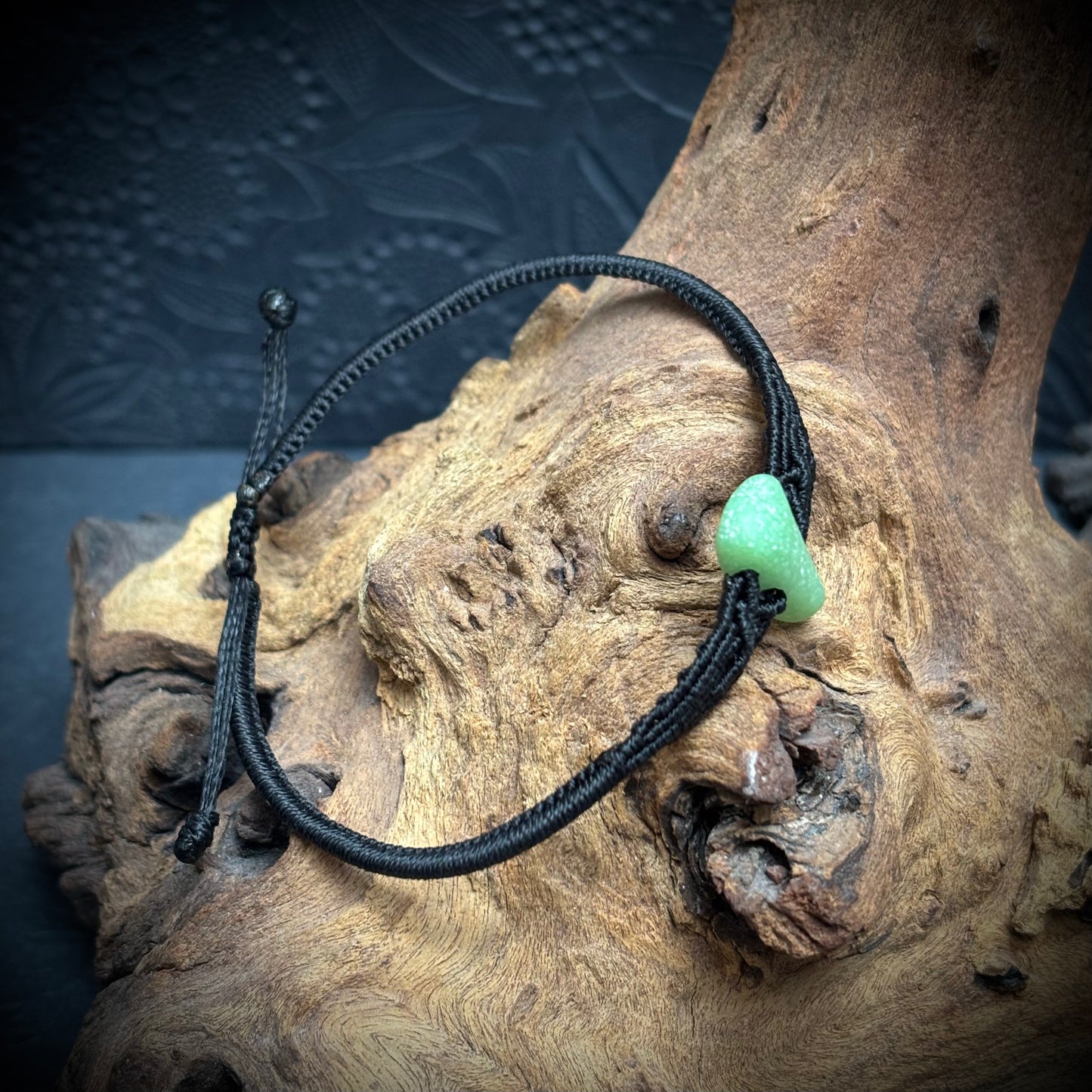 Macrame Bracelet - Opaque Pastel Green Seaham Sea Glass