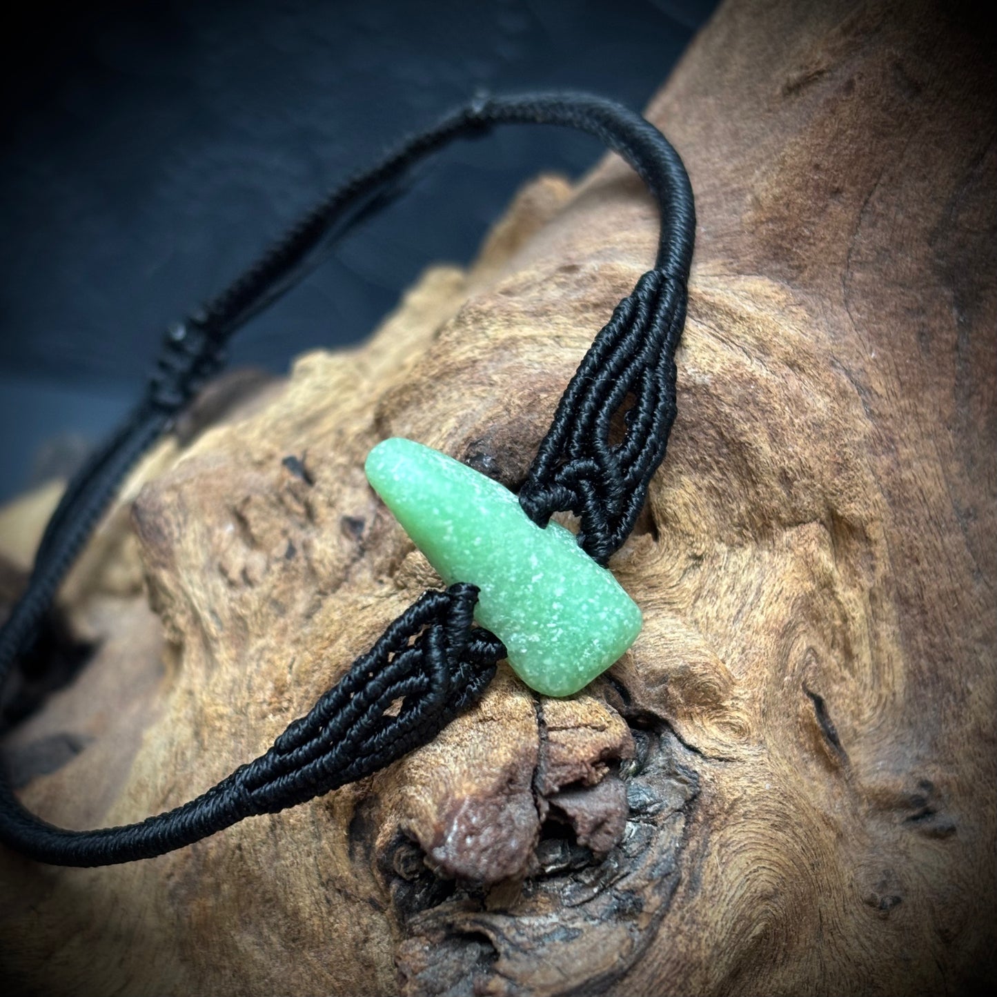 Macrame Bracelet - Opaque Pastel Green Seaham Sea Glass