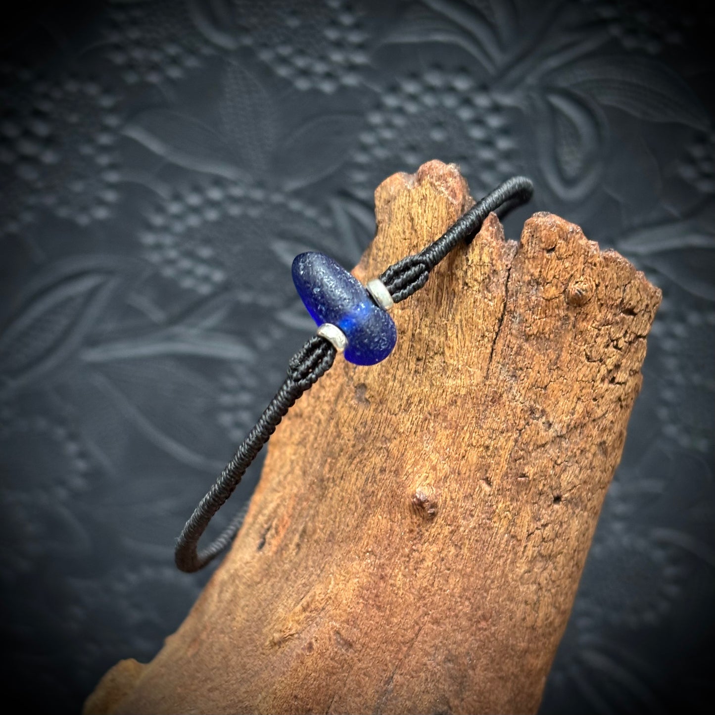 Macrame Bracelet - Blue Seaham Seaglass - 925 Sterling Silver