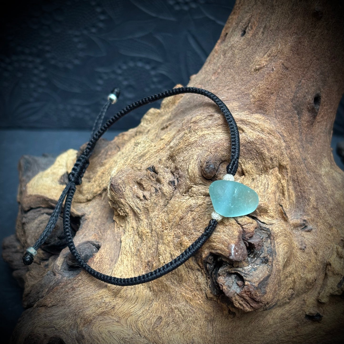 Macrame Bracelet - Light Blue Seaham Seaglass - 925 Sterling Silver