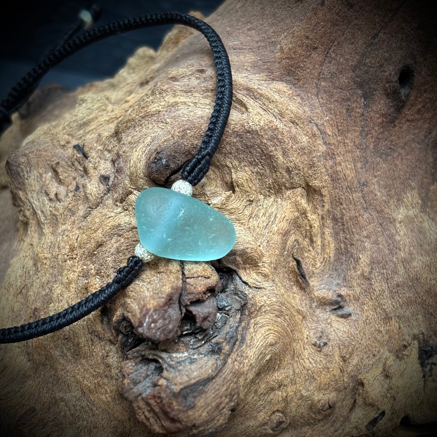 Macrame Bracelet - Light Blue Seaham Seaglass - 925 Sterling Silver