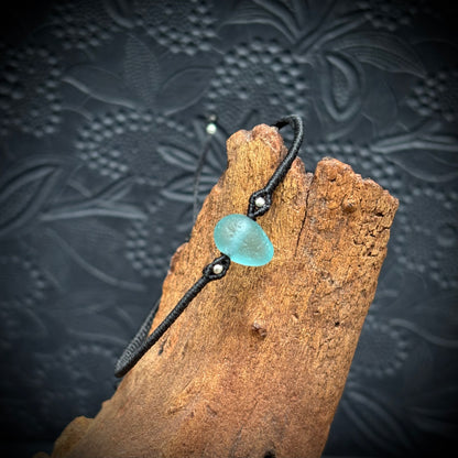 Macrame Bracelet - Light Blue Seaham Sea Glass - 925 Sterling Silver