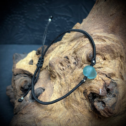 Macrame Bracelet - Light Blue Seaham Sea Glass - 925 Sterling Silver