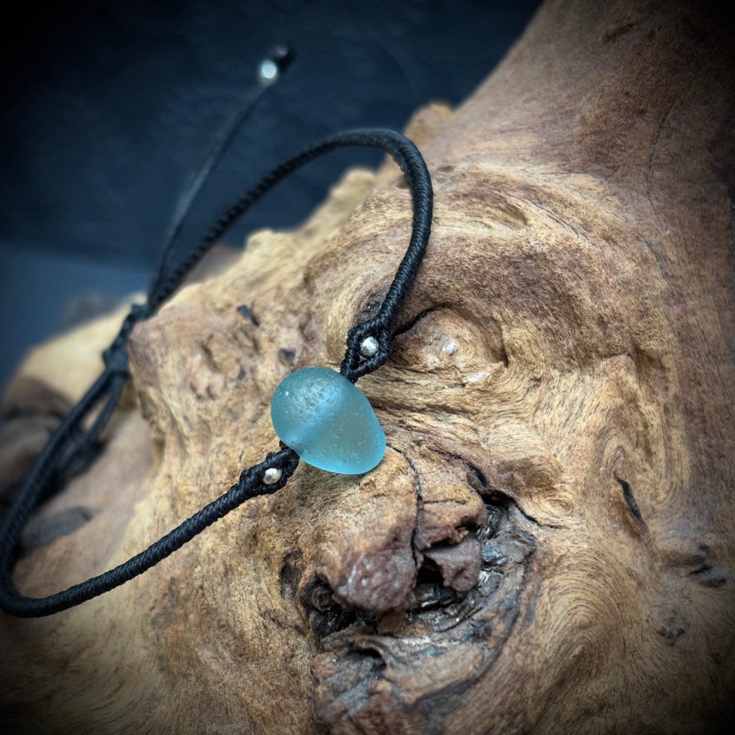 Macrame Bracelet - Light Blue Seaham Sea Glass - 925 Sterling Silver