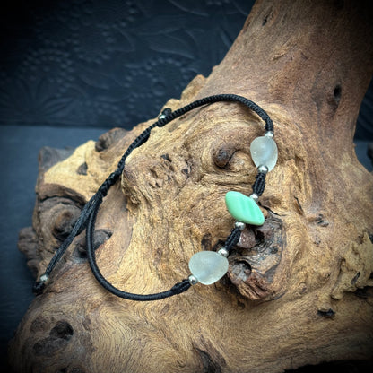 Macrame Bracelet - white & opaque turquoise Seaham Seaglass - 925 Sterling Silver