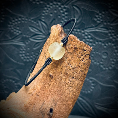 Macrame Bracelet - Delicate Yellow Seaham Seaglass - 14k Gold