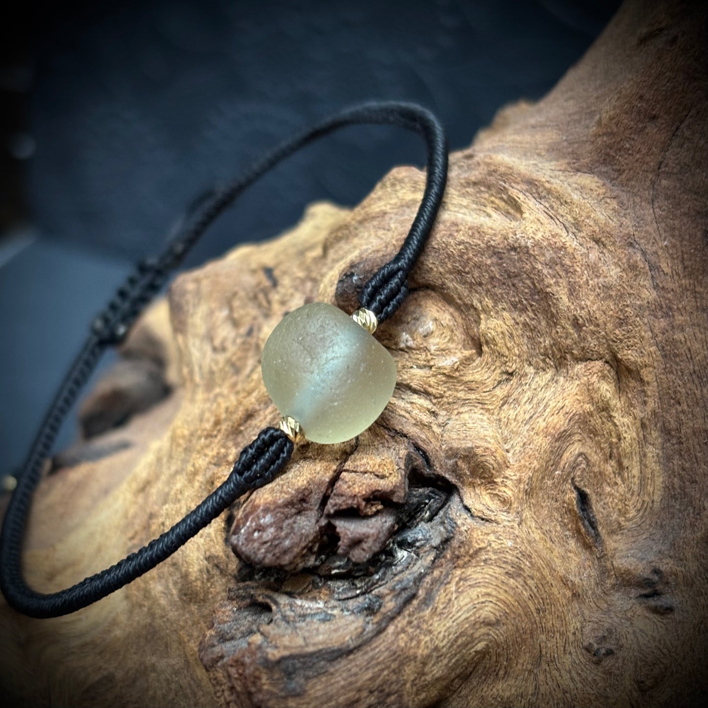 Macrame Bracelet - Delicate Yellow Seaham Seaglass - 14k Gold