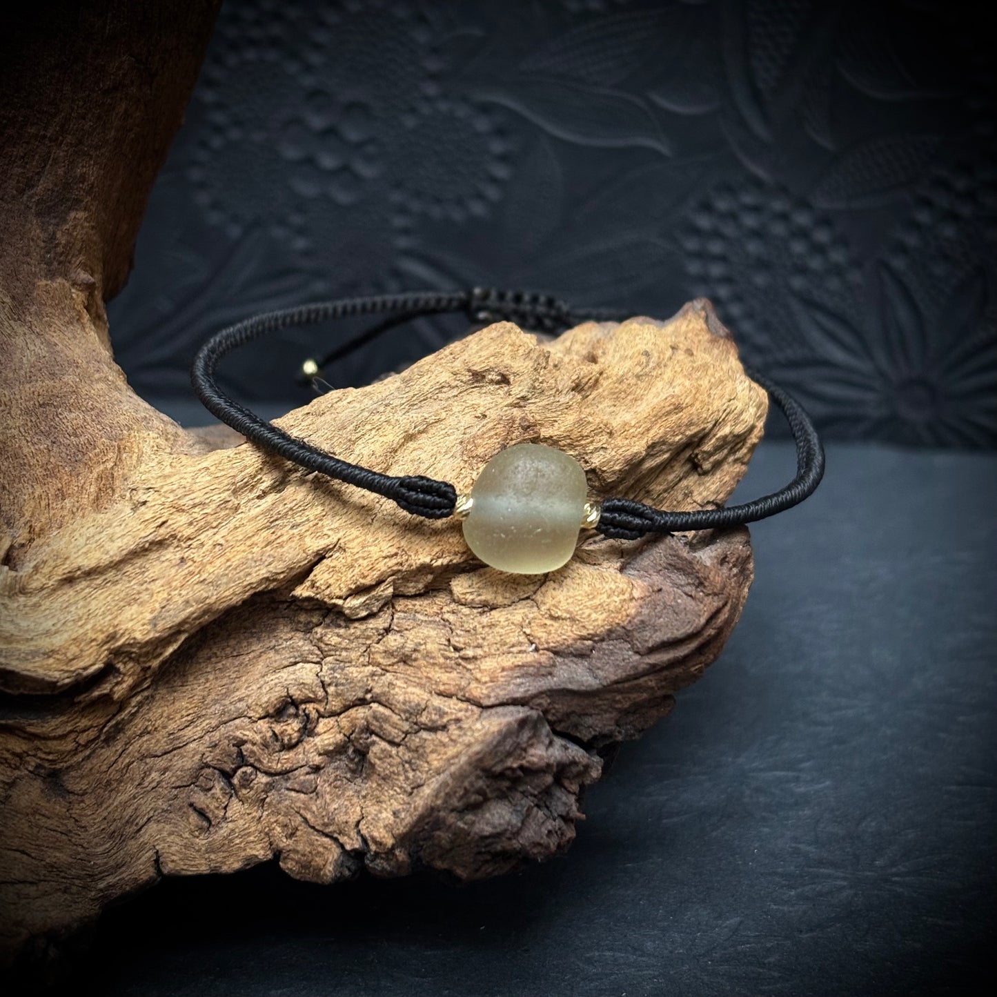 Macrame Bracelet - Delicate Yellow Seaham Seaglass - 14k Gold