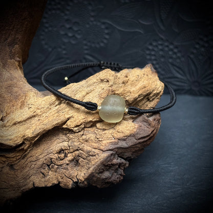 Macrame Bracelet - Delicate Yellow Seaham Seaglass - 14k Gold