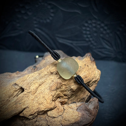 Macrame Bracelet - Delicate Yellow Seaham Seaglass - 14k Gold