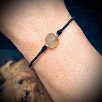 Macrame Bracelet - Delicate Yellow Seaham Seaglass - 14k Gold