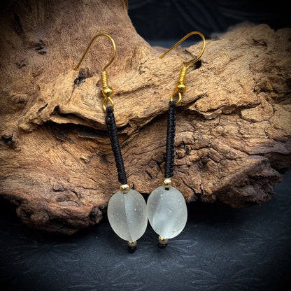 Macrame earrings with white Seaham sea glass