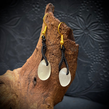 Macrame earrings with white Seaham sea glass