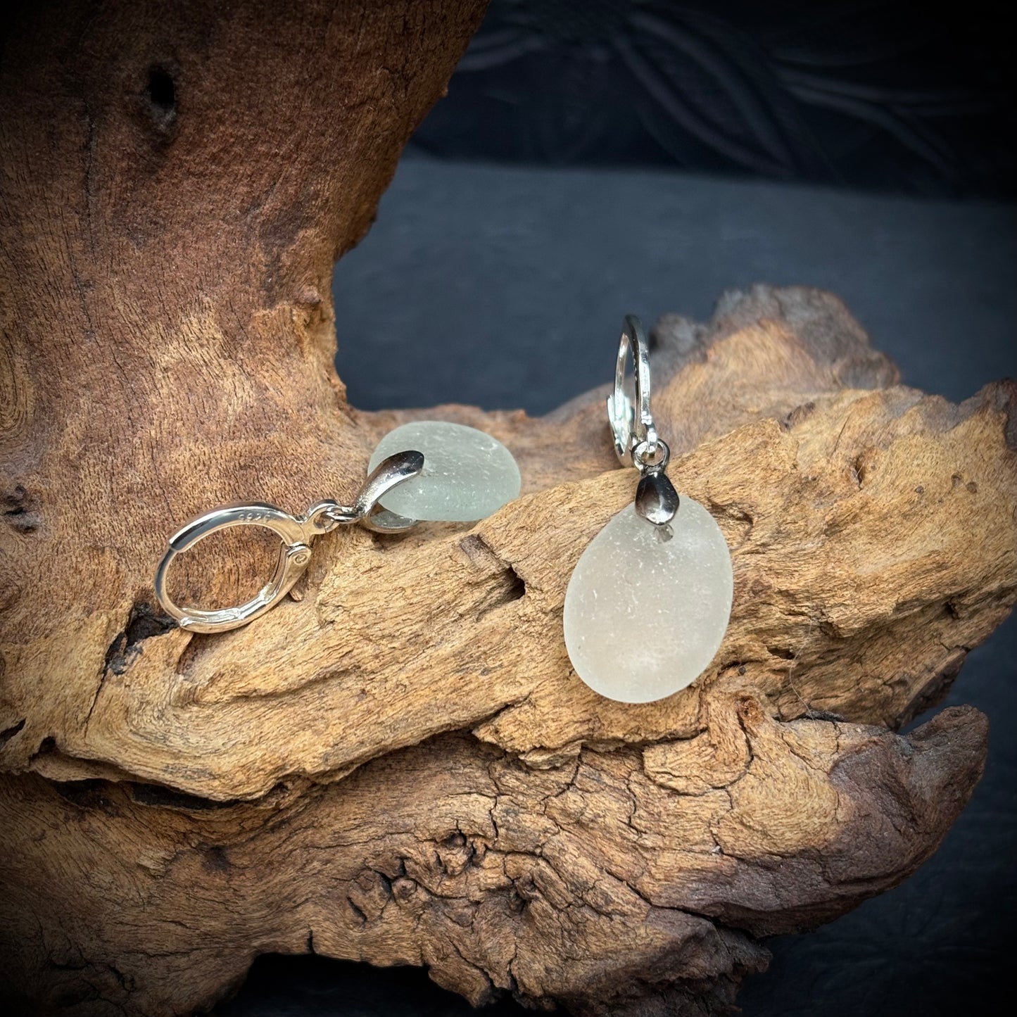 925 Sterling Silver Earrings with White Seaham Sea Glass