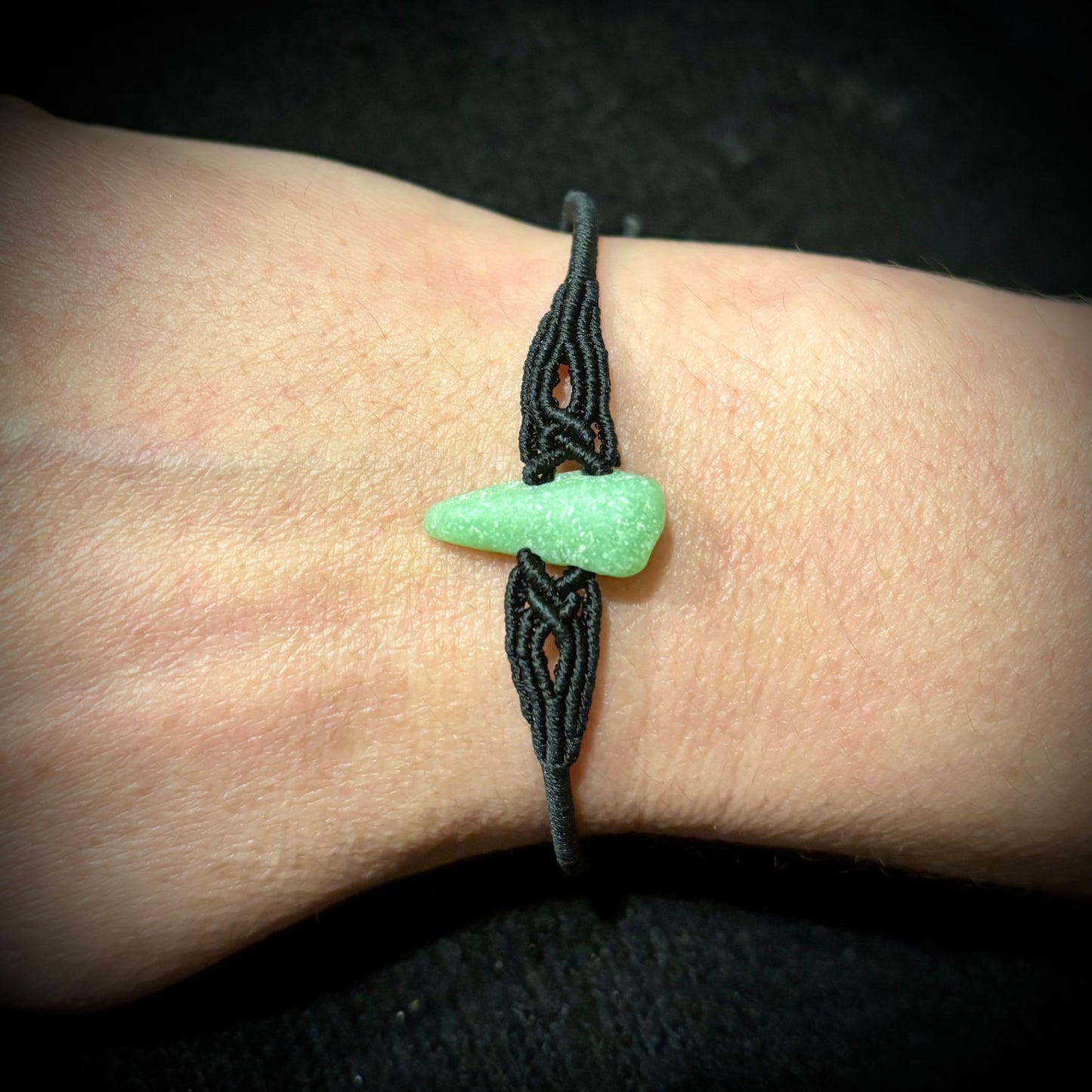 Macrame Bracelet - Opaque Pastel Green Seaham Sea Glass