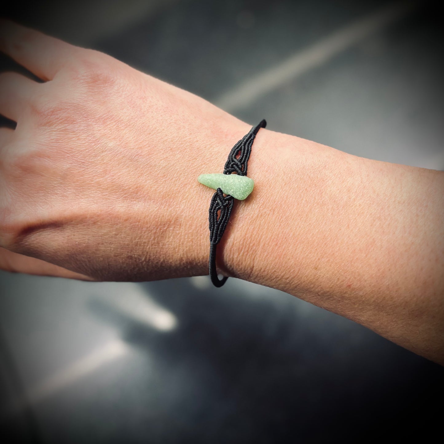 Macrame Bracelet - Opaque Pastel Green Seaham Sea Glass