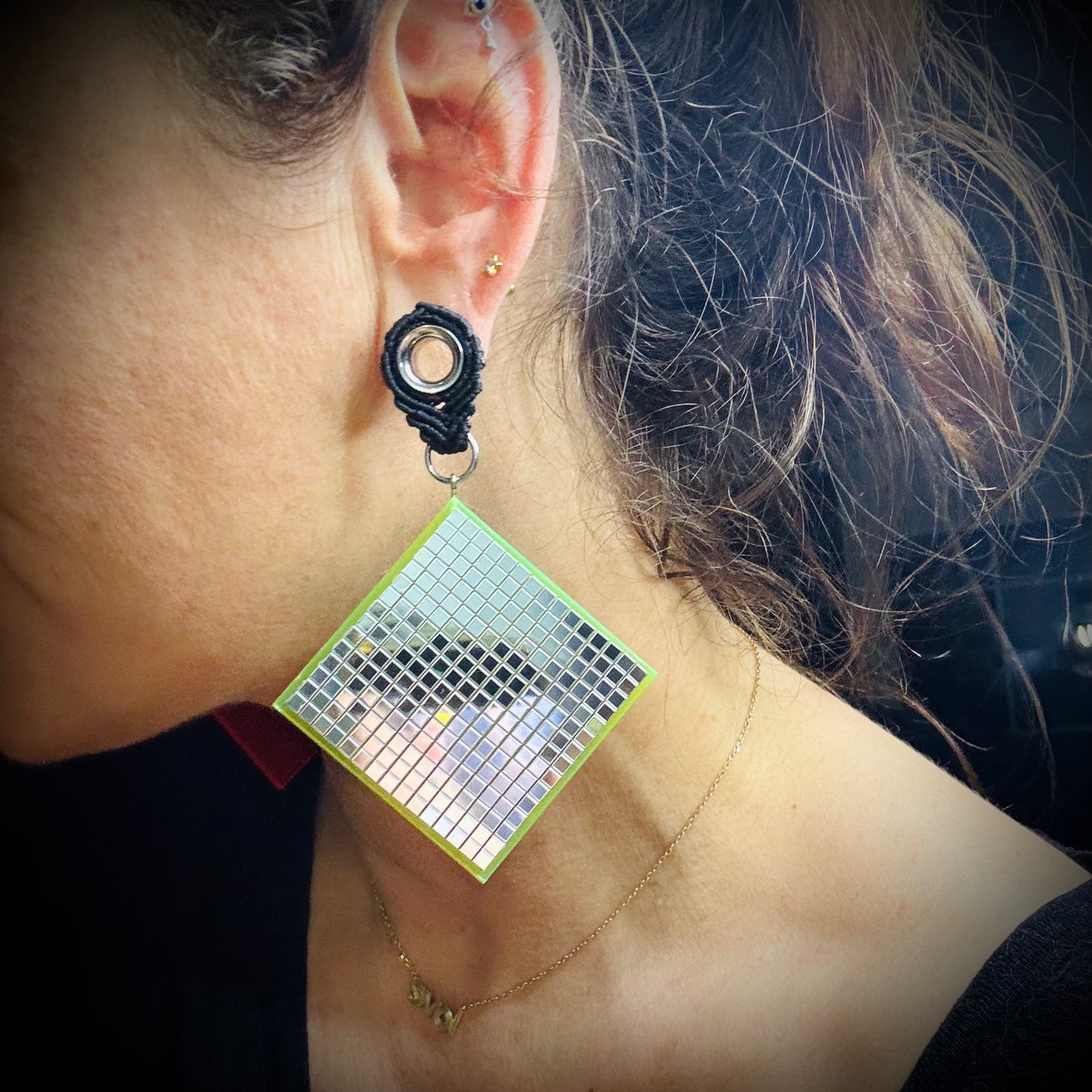 UV Active Neon Disco Earrings "Own the Lights" for Tunnels