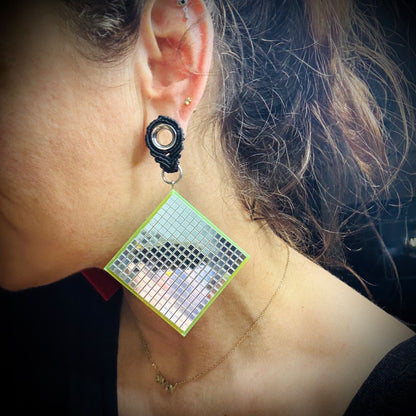 UV Active Neon Disco Earrings "Own the Lights" for Tunnels