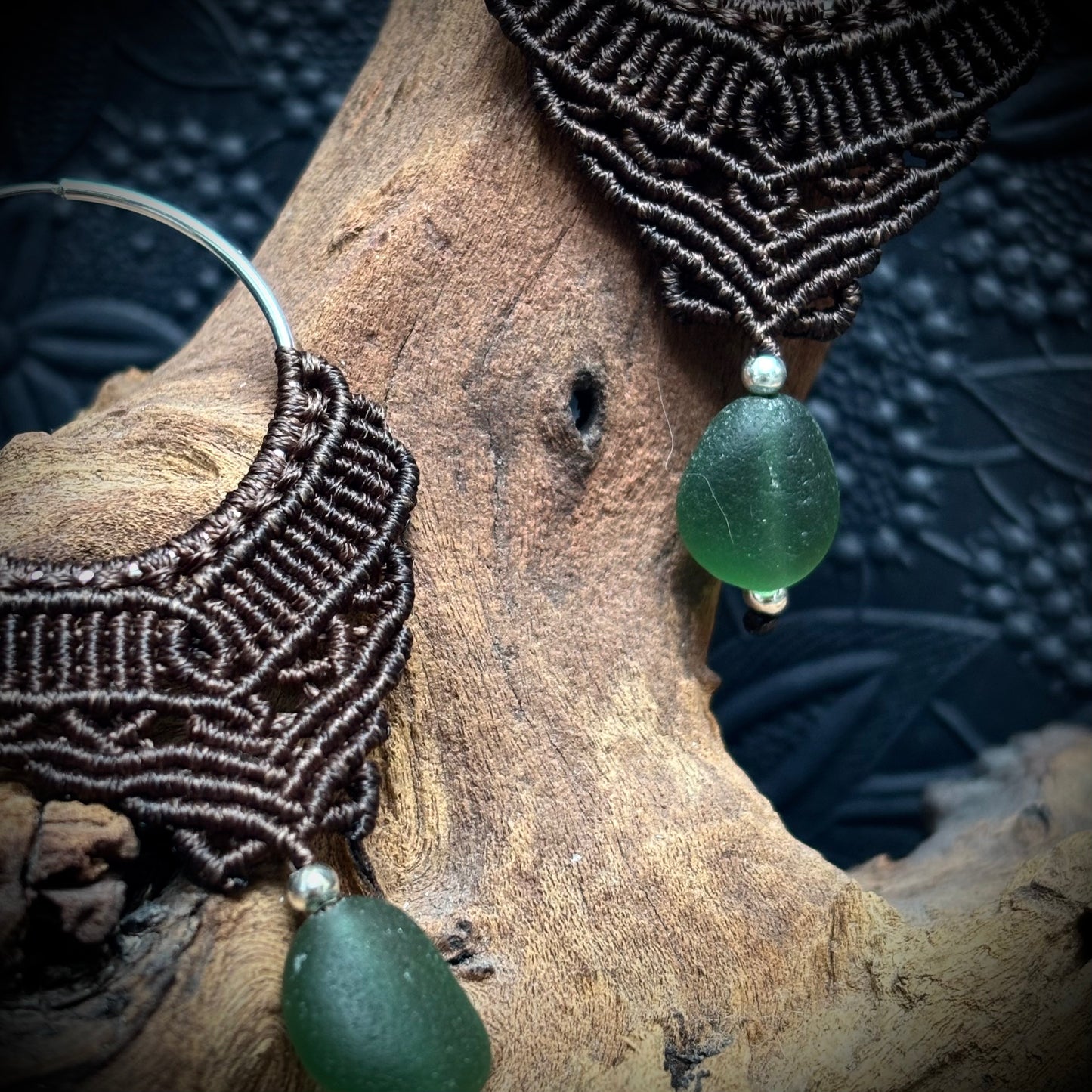 Macrame Hoops with Green Seaham Sea Glass