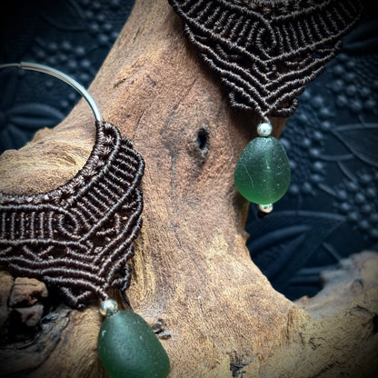 Macrame Hoops with Green Seaham Sea Glass