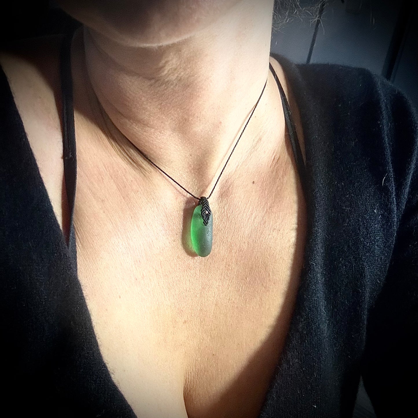 Macrame Sea Glass Necklace – Green Seaham Sea Glass