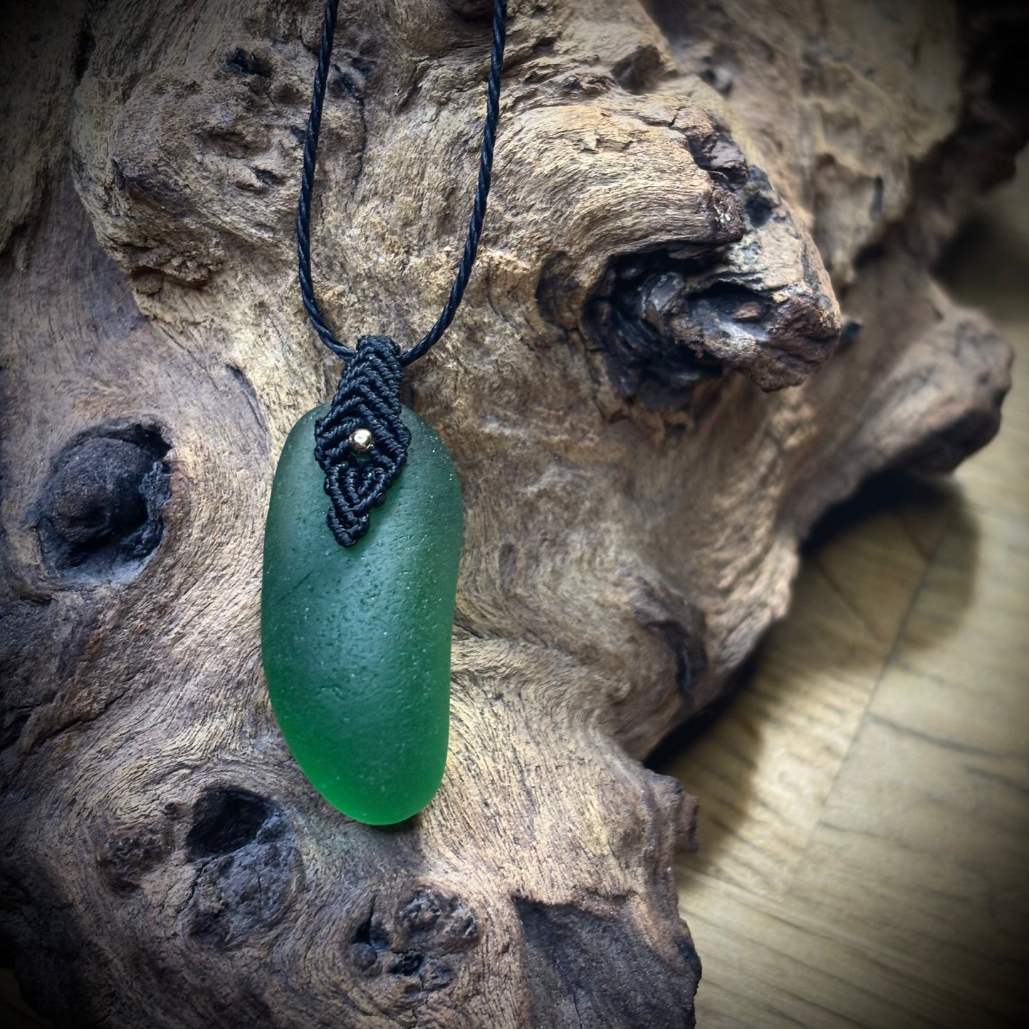 Macrame Sea Glass Necklace – Green Seaham Sea Glass