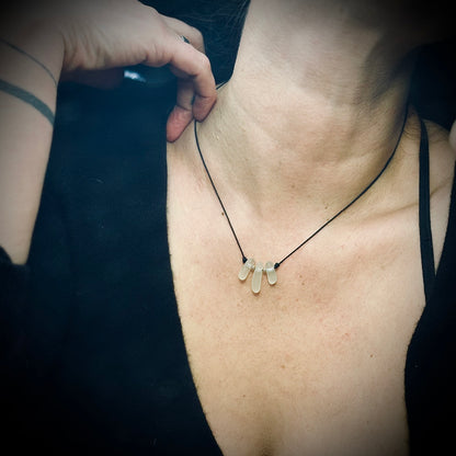Macrame Sea Glass Necklace – White Seaham Seaglass Trilogy - Gold-filled