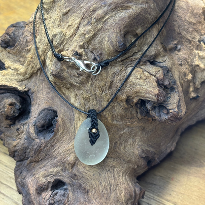 Macrame Sea Glass Necklace - White Seaham Seaglass