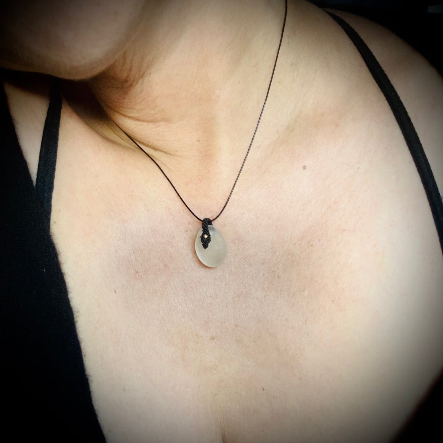 Macrame Sea Glass Necklace - White Seaham Seaglass