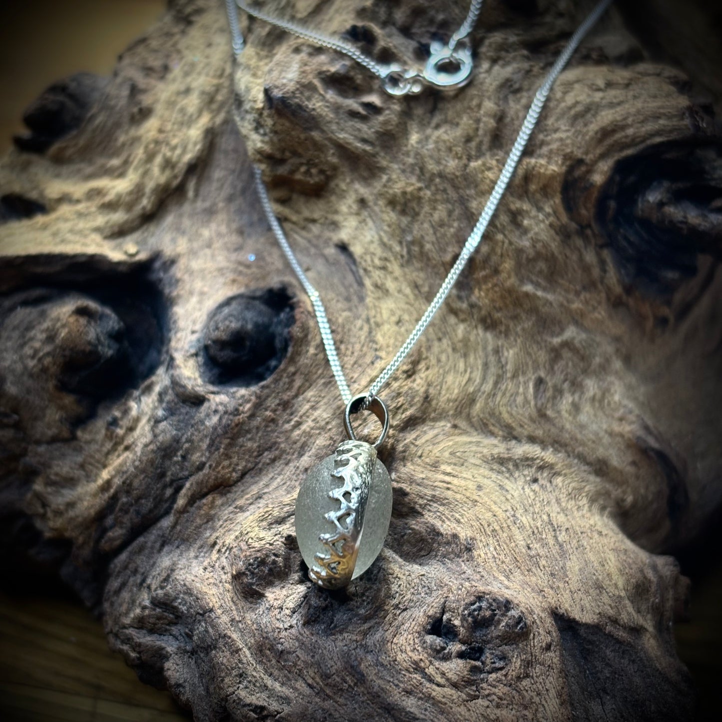 Seaham Sea Glass Necklace – 925 Sterling Silver - Ornament Setting