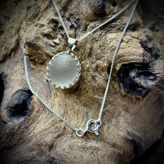 Seaham Meerglas Kette – 925er Sterling Silber - Ornamentfassung