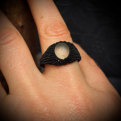 Macrame Sea Glass Ring – white Seaham Seaglass