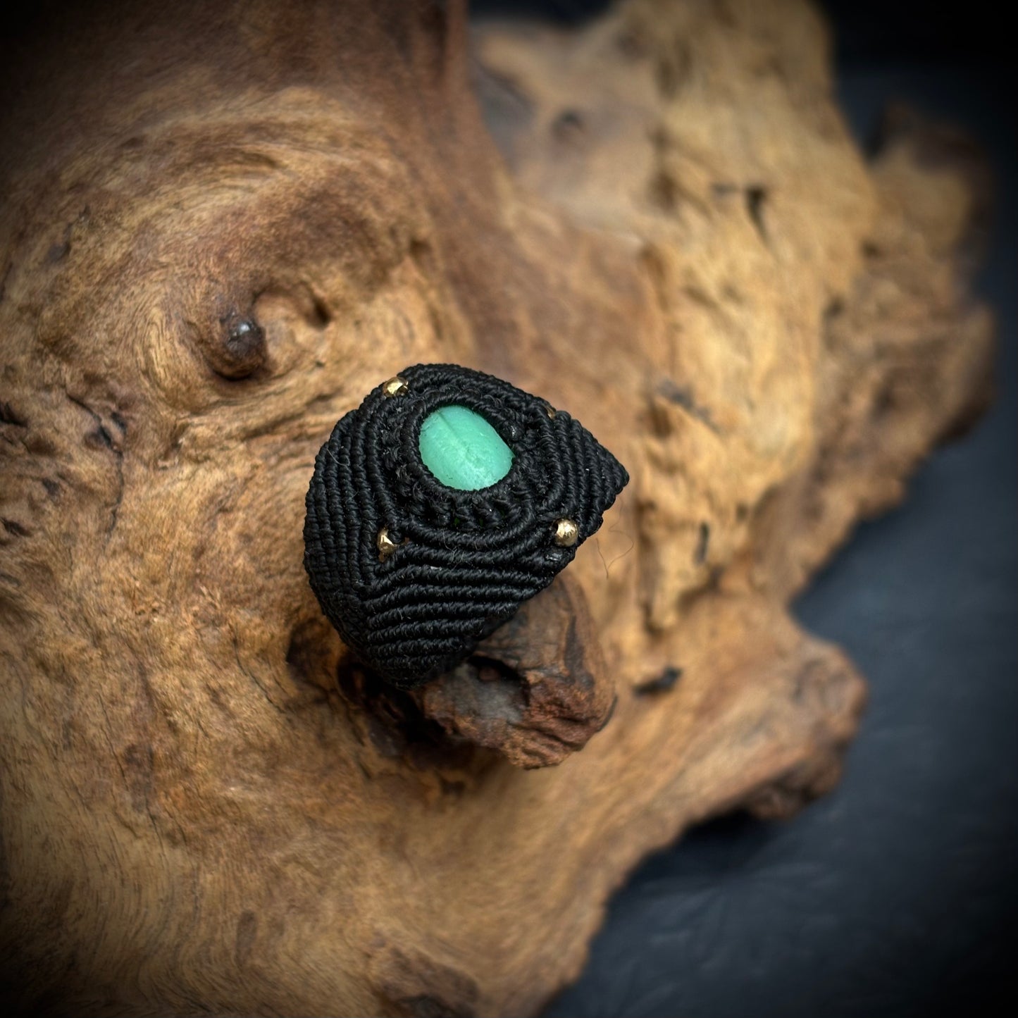 Macrame Sea Glass Ring - Opaque Turquoise Seaham Seaglass, 14K Gold