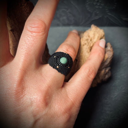 Macrame Sea Glass Ring - Opaque Turquoise Seaham Seaglass, 14K Gold